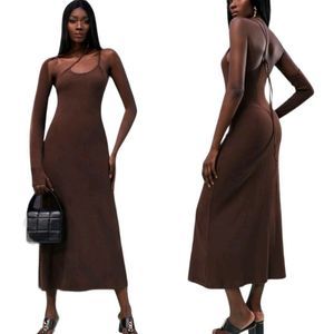 Brown Single Arm Knit Dress